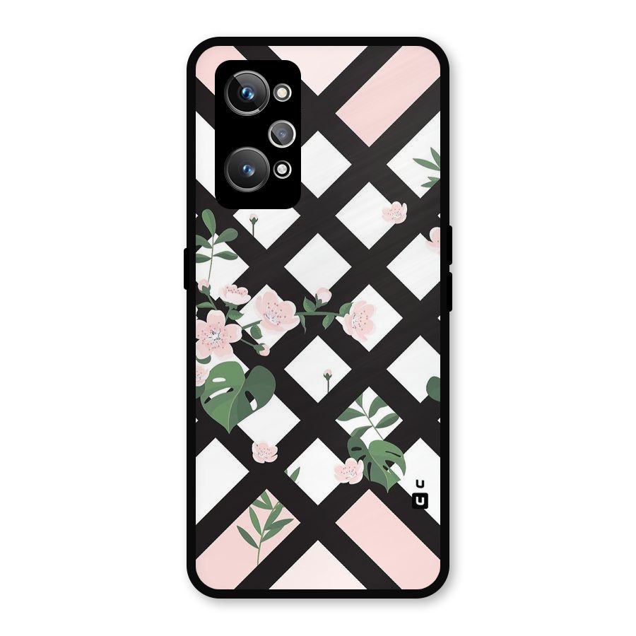 Check Floral Stripes Metal Back Case for Realme GT 2