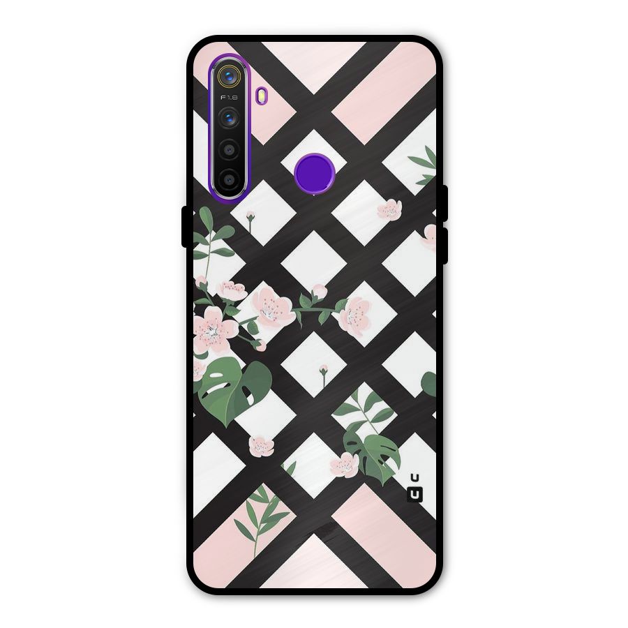 Check Floral Stripes Metal Back Case for Realme Narzo 10