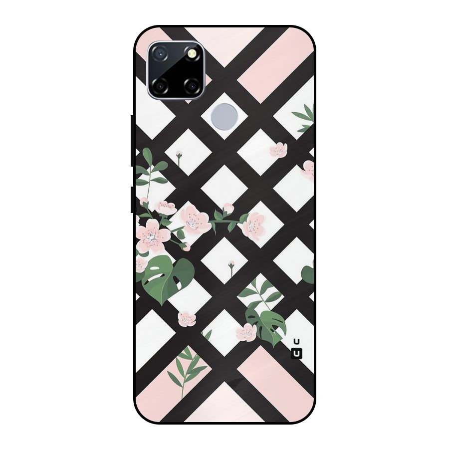 Check Floral Stripes Metal Back Case for Realme Narzo 20