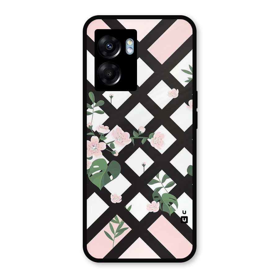 Check Floral Stripes Metal Back Case for Realme Narzo 50 5G