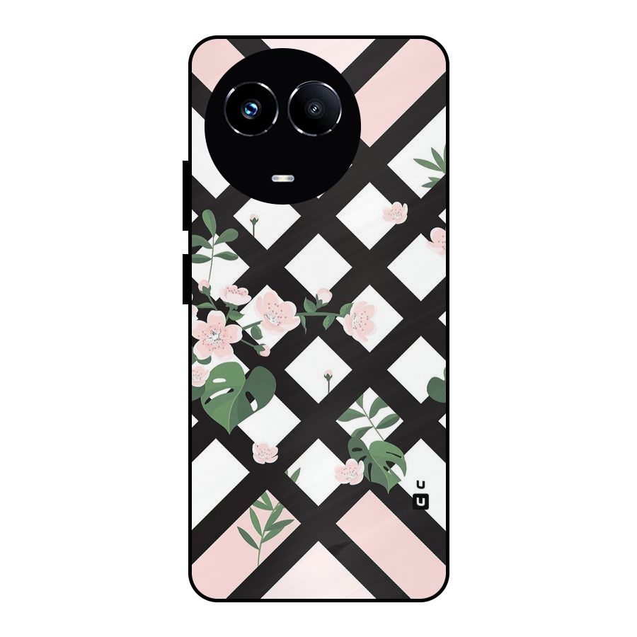 Check Floral Stripes Metal Back Case for Realme Narzo 60X