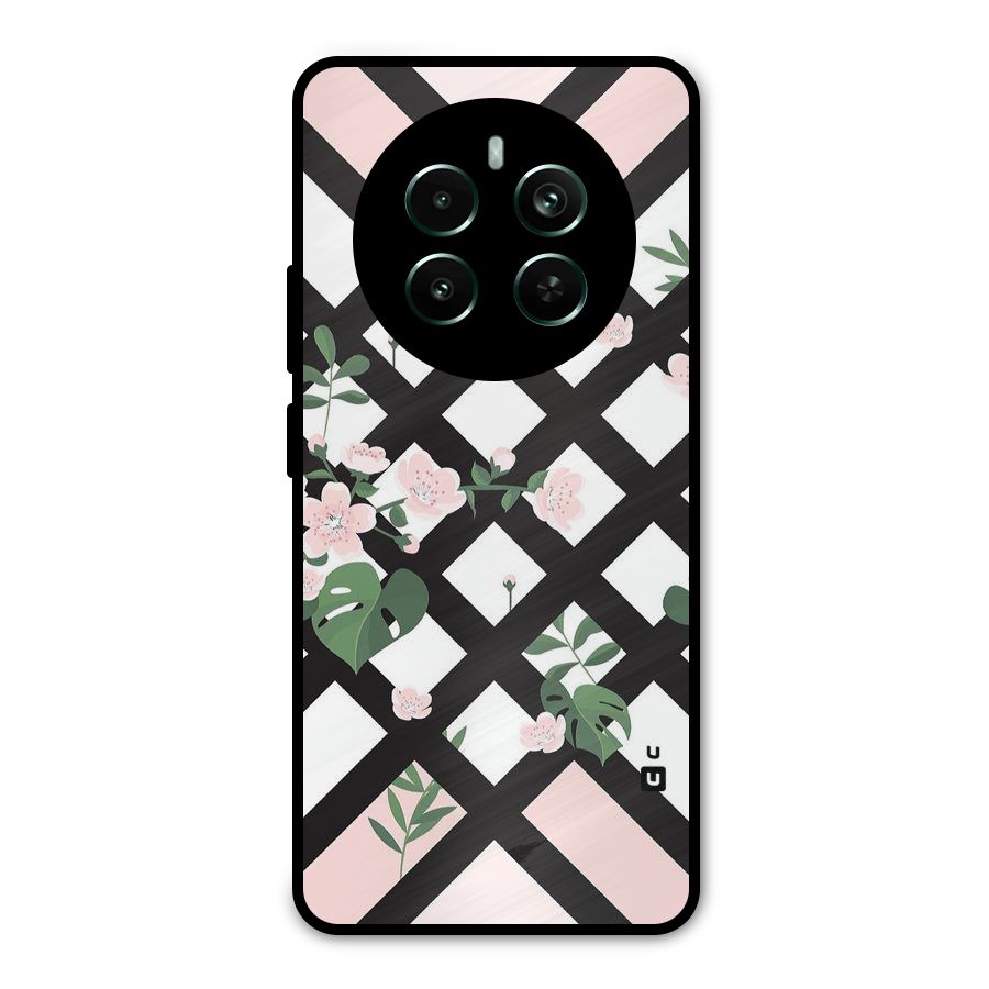 Check Floral Stripes Metal Back Case for Realme Narzo 70 Pro