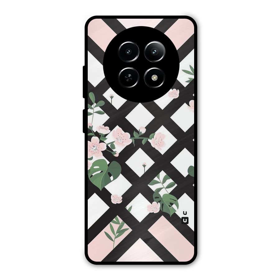 Check Floral Stripes Metal Back Case for Realme Narzo N65