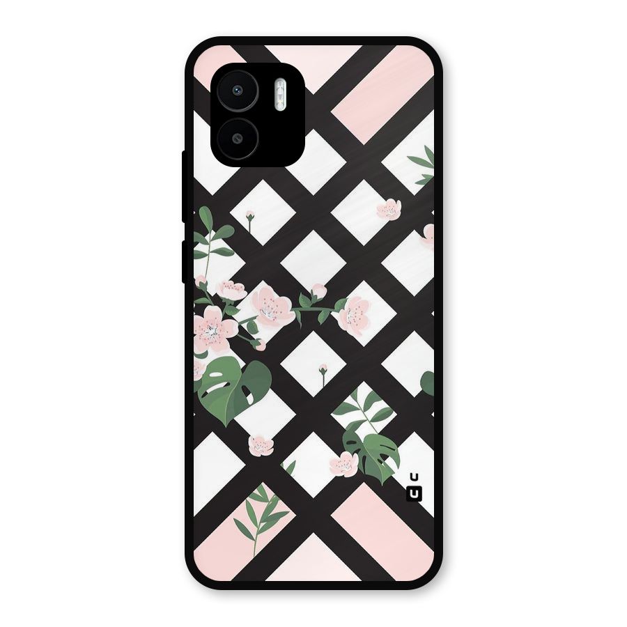 Check Floral Stripes Metal Back Case for Redmi A1