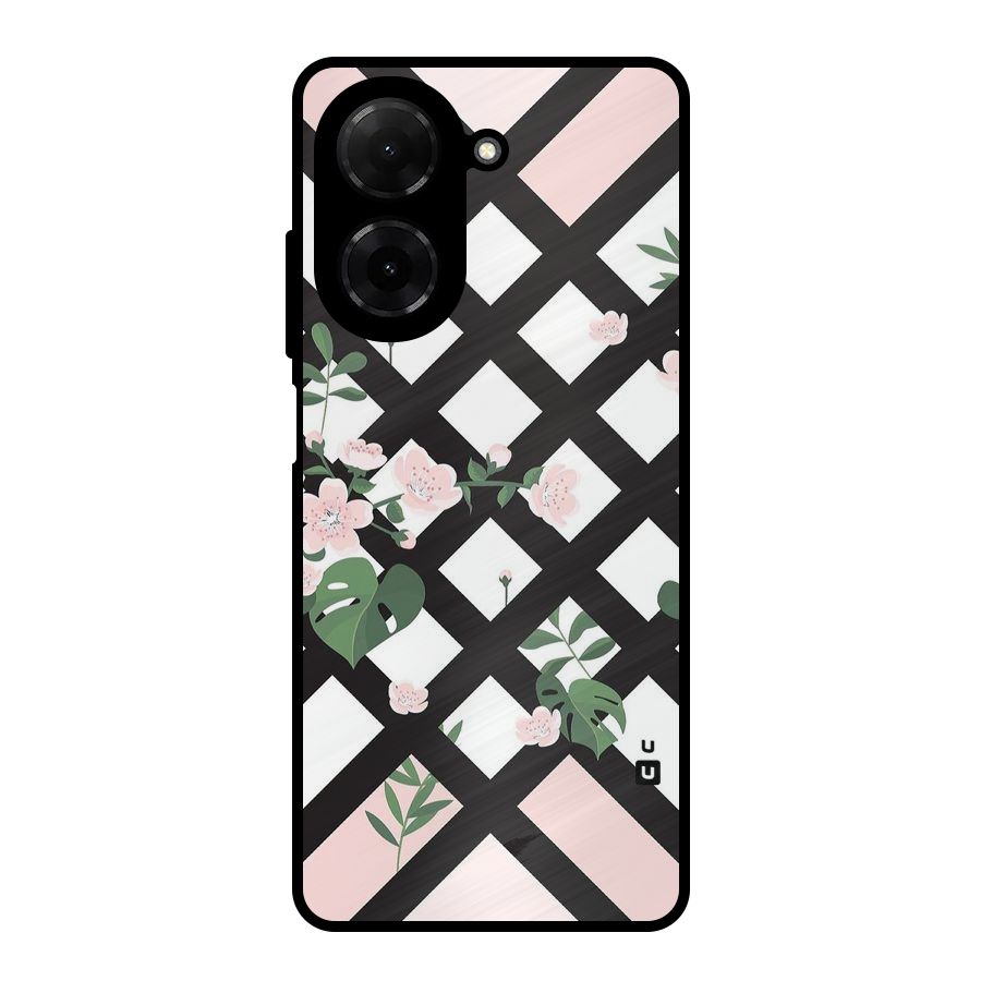Check Floral Stripes Metal Back Case for Redmi A5 4G