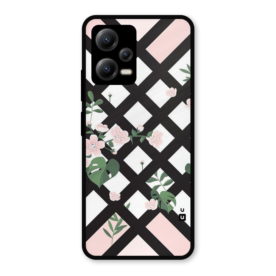 Check Floral Stripes Metal Back Case for Redmi Note 12 5G