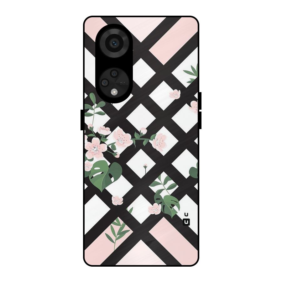 Check Floral Stripes Metal Back Case for Reno8 T 5G