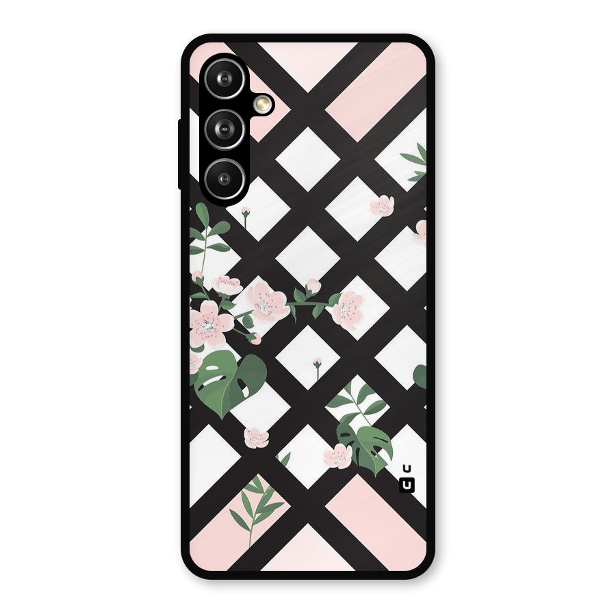 Check Floral Stripes Metal Back Case for Samsung Galaxy M54