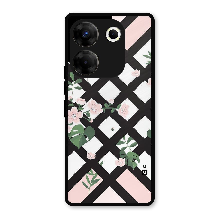 Check Floral Stripes Metal Back Case for Tecno Camon 20