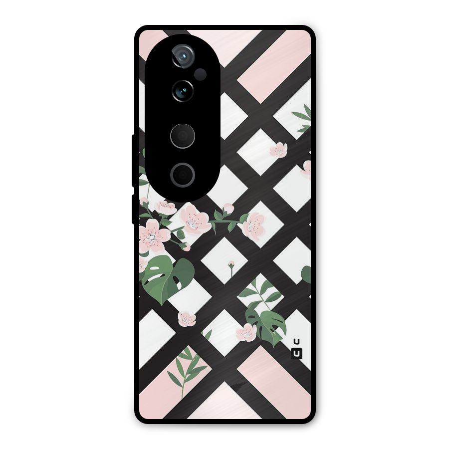 Check Floral Stripes Metal Back Case for Vivo T3 Ultra