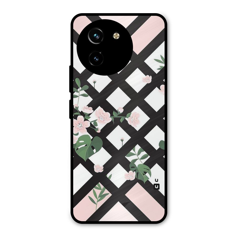 Check Floral Stripes Metal Back Case for Vivo T3x