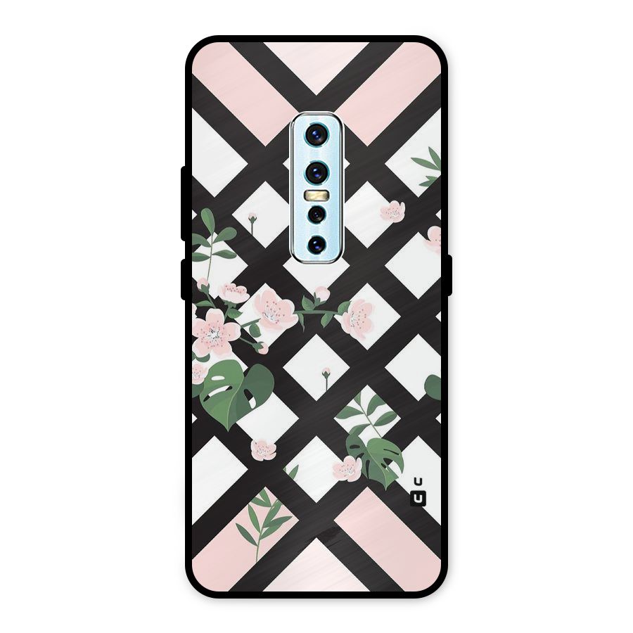 Check Floral Stripes Metal Back Case for Vivo V17 Pro