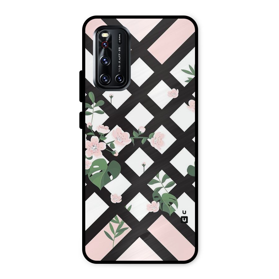 Check Floral Stripes Metal Back Case for Vivo V19