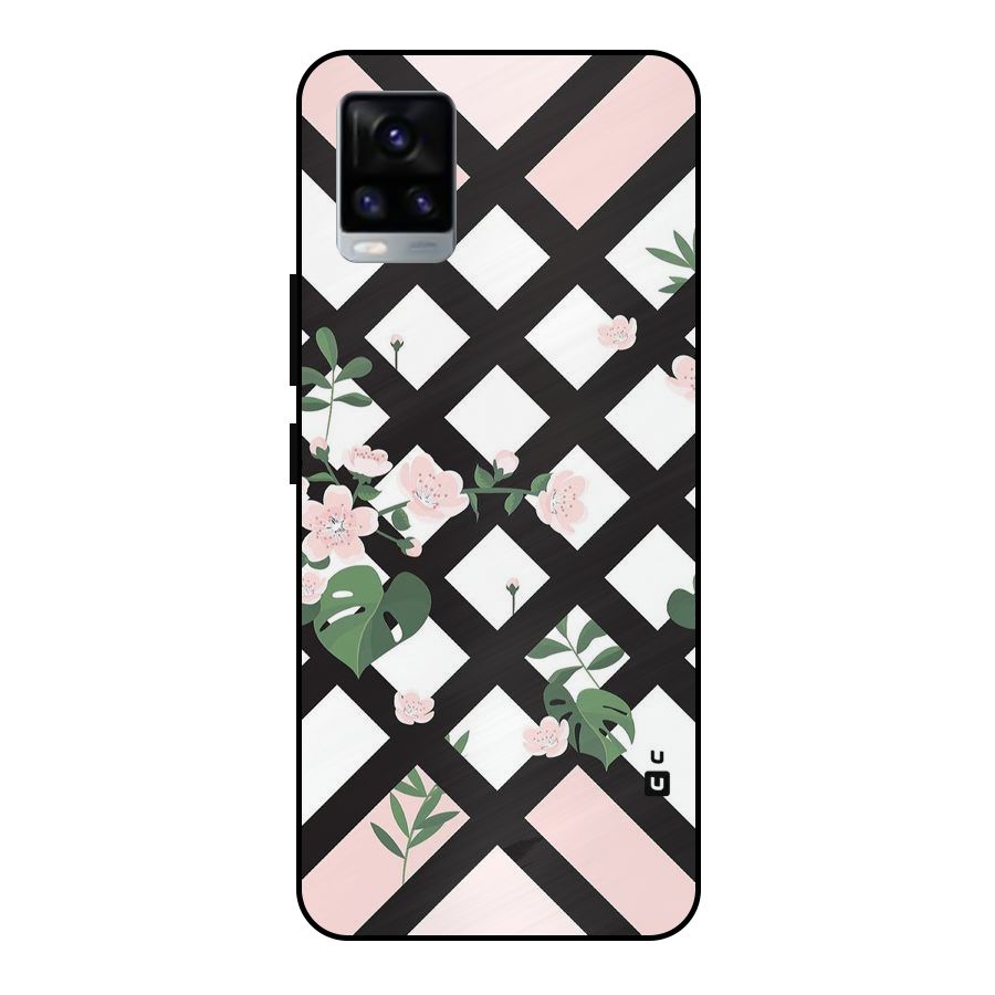 Check Floral Stripes Metal Back Case for Vivo V20 2021