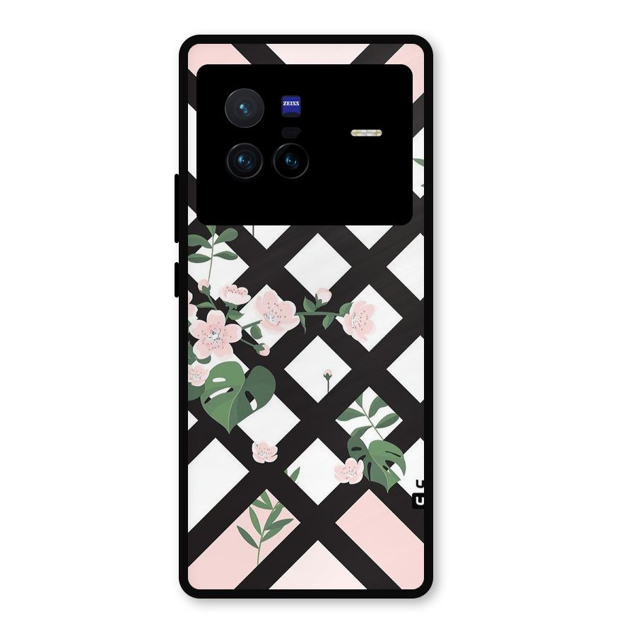 Check Floral Stripes Metal Back Case for Vivo X80