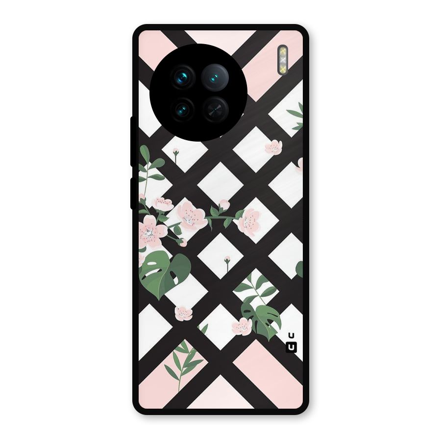 Check Floral Stripes Metal Back Case for Vivo X90