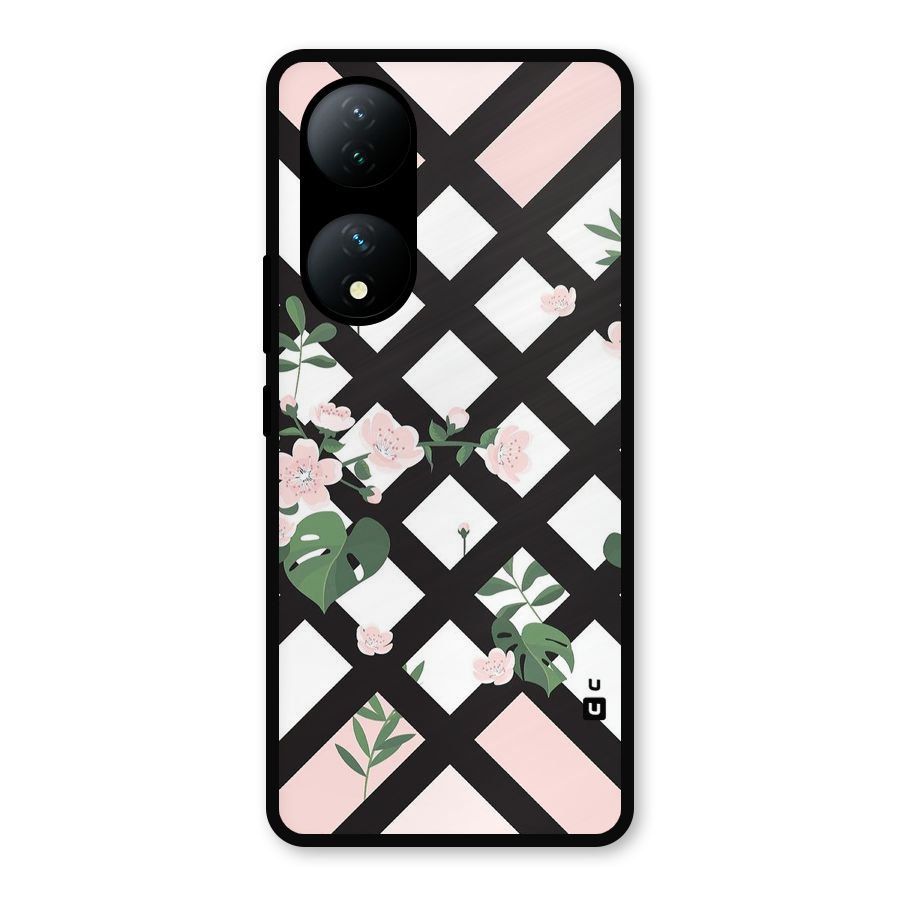 Check Floral Stripes Metal Back Case for Vivo Y100a