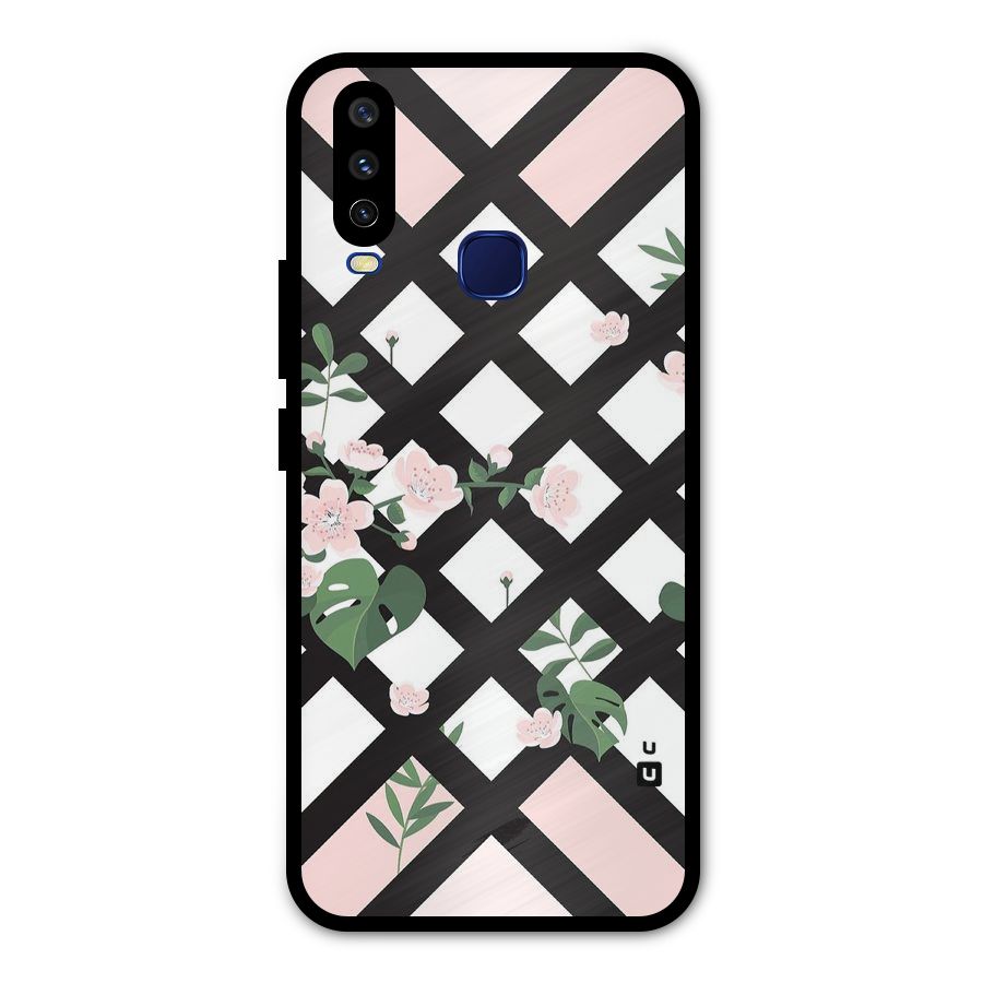 Check Floral Stripes Metal Back Case for Vivo Y12
