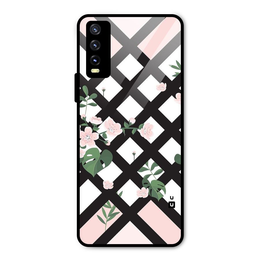 Check Floral Stripes Metal Back Case for Vivo Y20