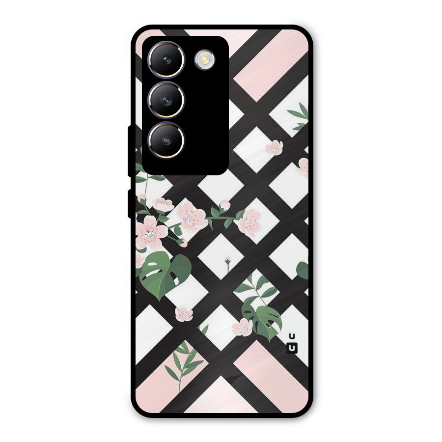 Check Floral Stripes Metal Back Case for Vivo Y200e