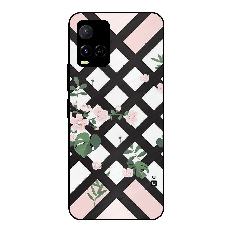 Check Floral Stripes Metal Back Case for Vivo Y21T