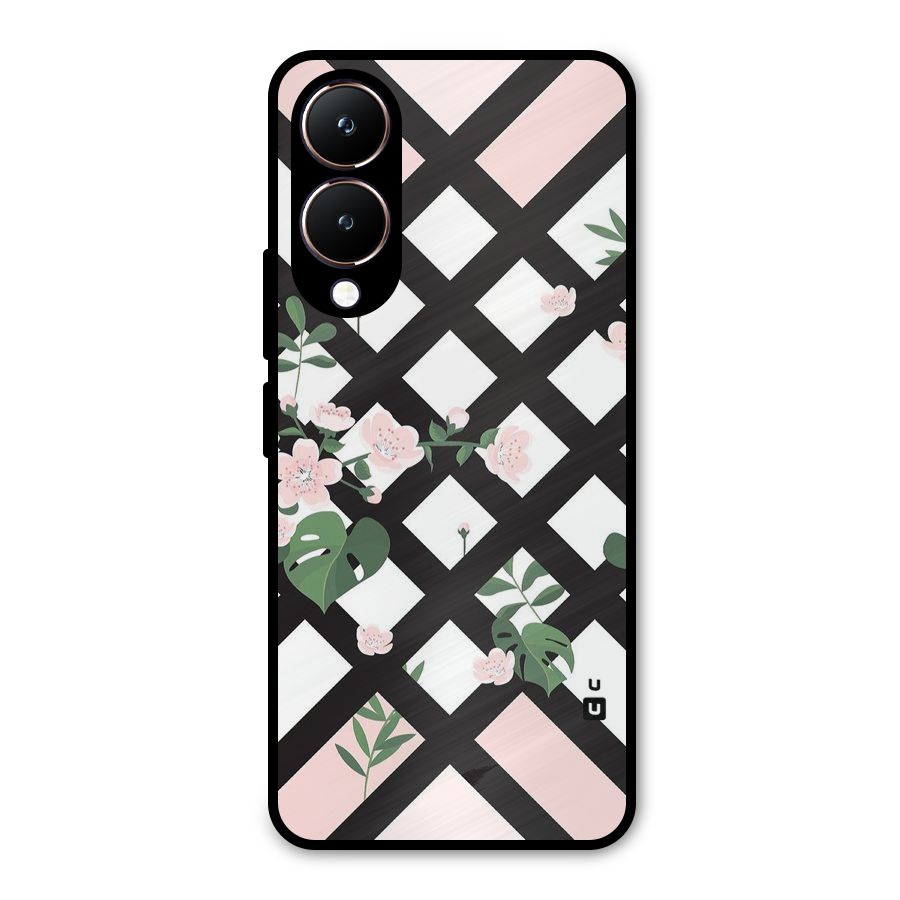 Check Floral Stripes Metal Back Case for Vivo Y28