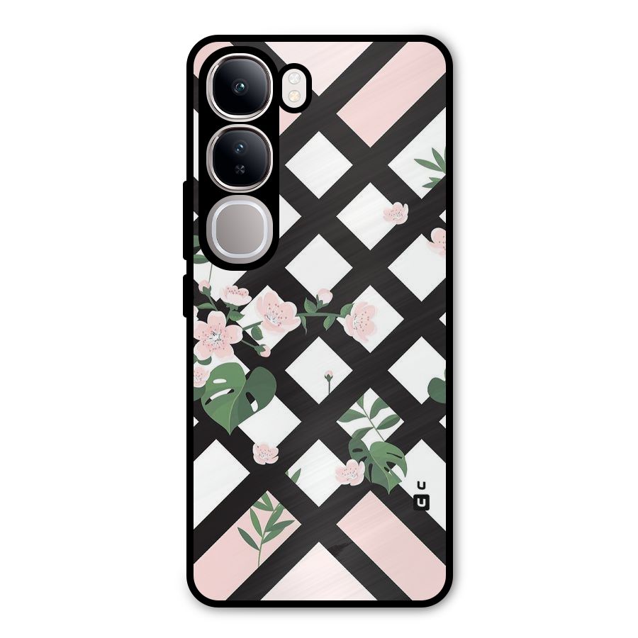 Check Floral Stripes Metal Back Case for Vivo Y300