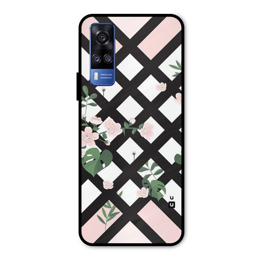 Check Floral Stripes Metal Back Case for Vivo Y31