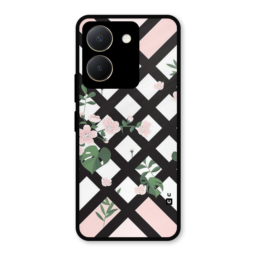 Check Floral Stripes Metal Back Case for Vivo Y36