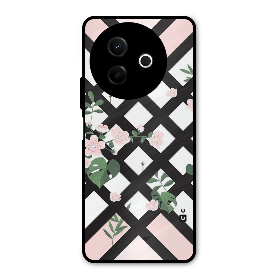 Check Floral Stripes Metal Back Case for Vivo Y39