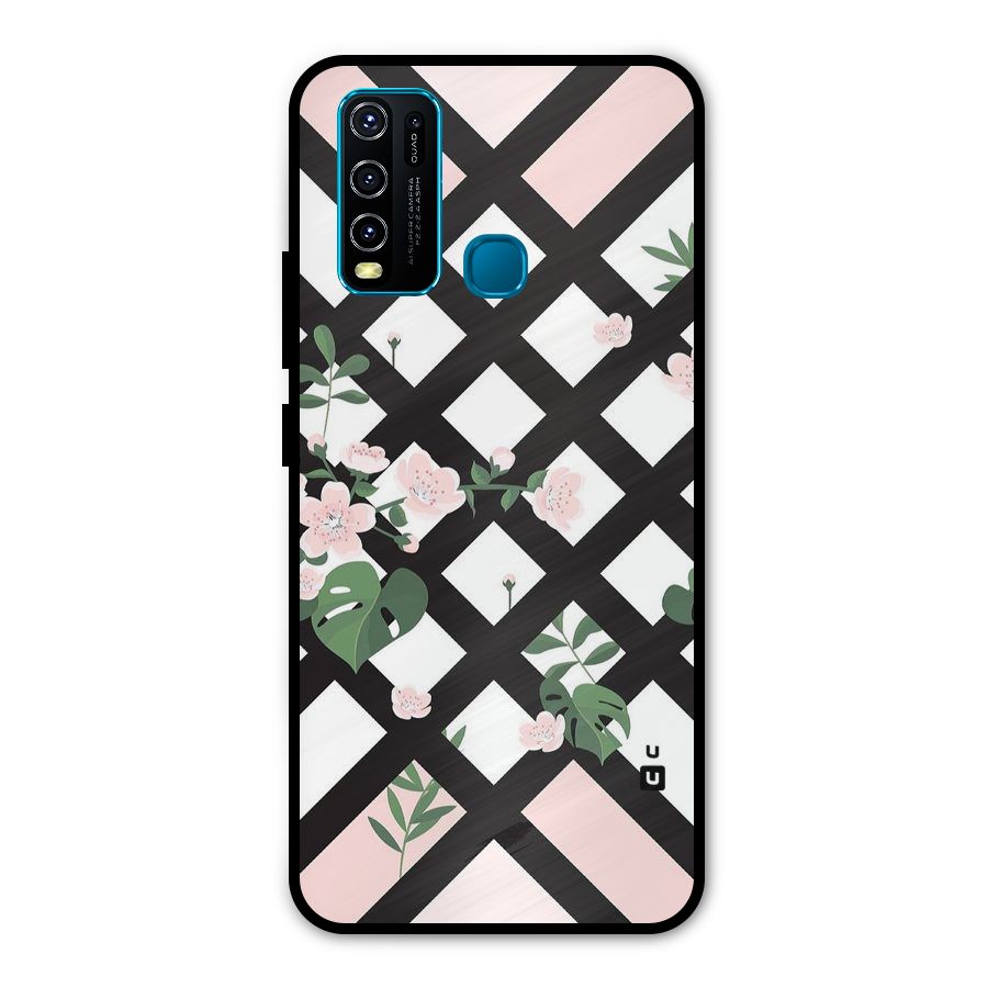 Check Floral Stripes Metal Back Case for Vivo Y50