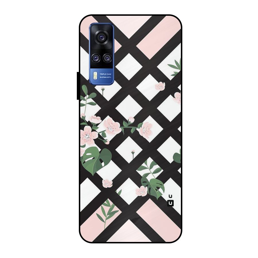 Check Floral Stripes Metal Back Case for Vivo Y51