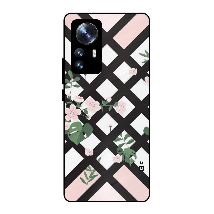 Check Floral Stripes Metal Back Case for Xiaomi 12 Pro