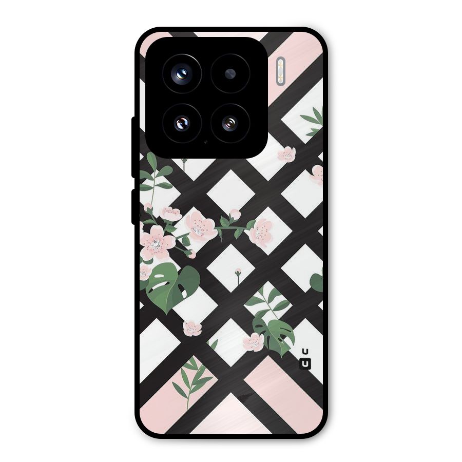 Check Floral Stripes Metal Back Case for Xiaomi 15