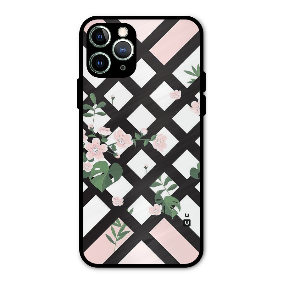 Check Floral Stripes Metal Back Case for iPhone 11 Pro Max