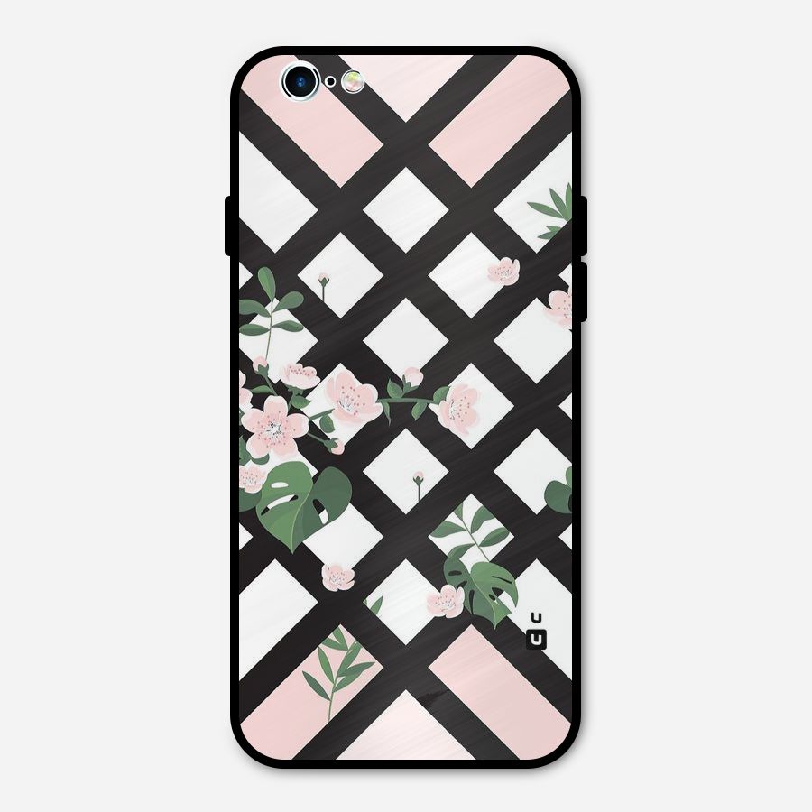 Check Floral Stripes Metal Back Case for iPhone 6 6s
