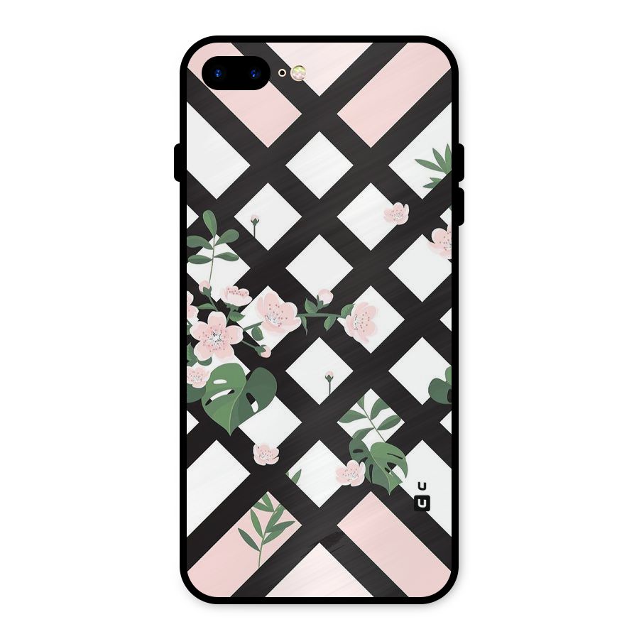 Check Floral Stripes Metal Back Case for iPhone 8 Plus