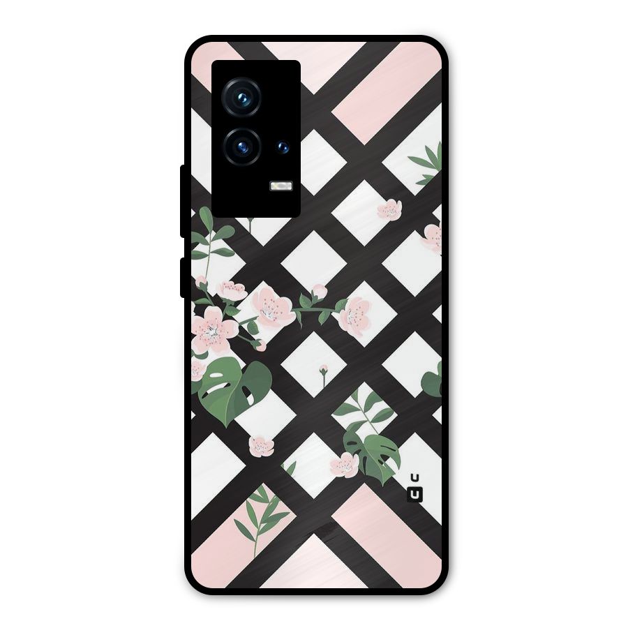 Check Floral Stripes Metal Back Case for iQOO 9 5G