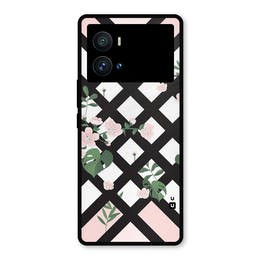 Check Floral Stripes Metal Back Case for iQOO 9 Pro