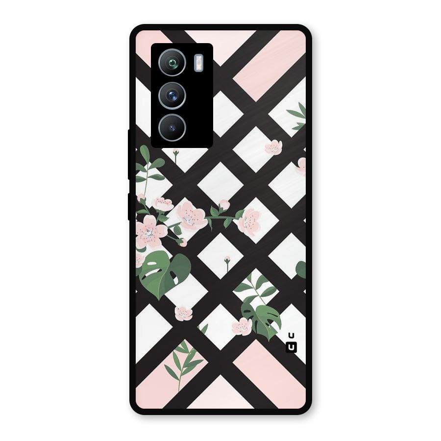 Check Floral Stripes Metal Back Case for iQOO 9 SE