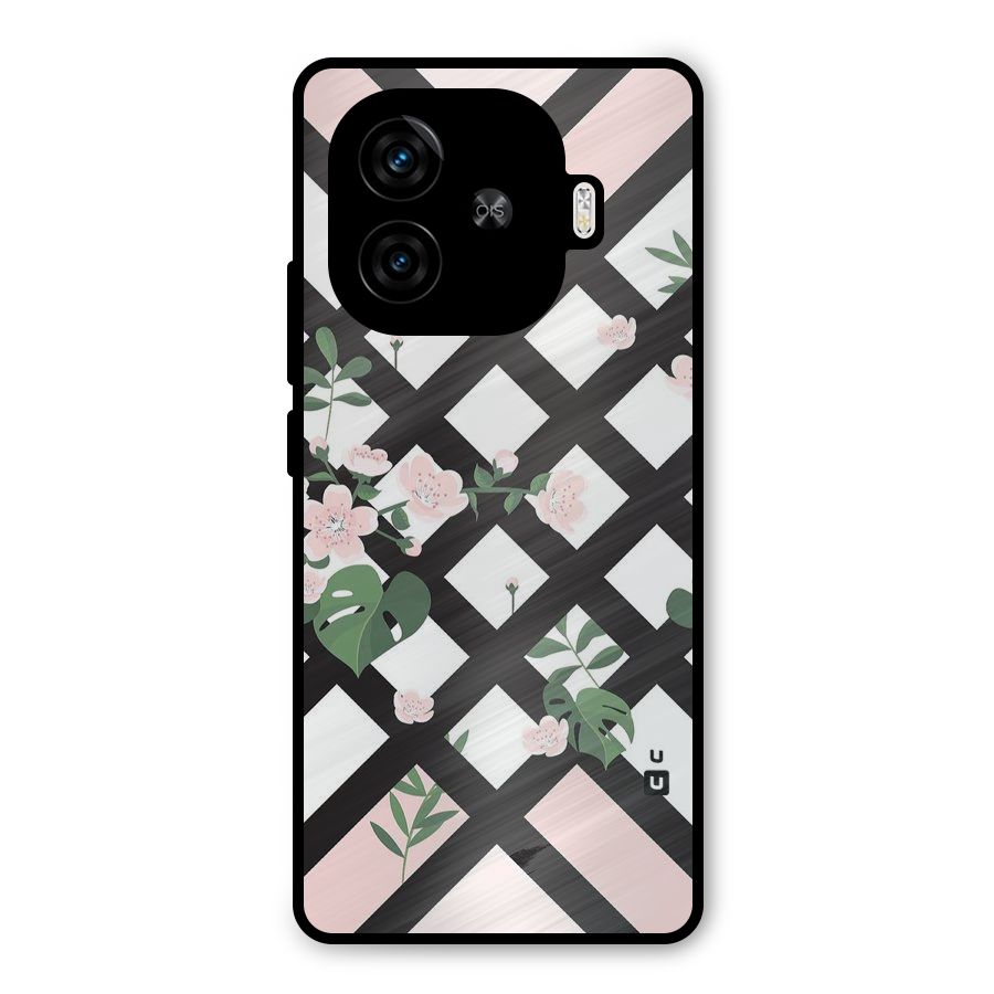 Check Floral Stripes Metal Back Case for iQOO Z9 Turbo