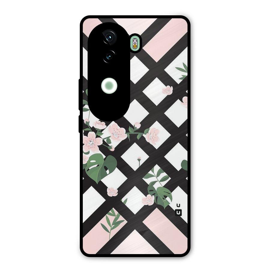Check Floral Stripes Metal Back Case for iQOO Z9s
