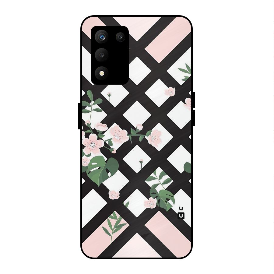 Check Floral Stripes Metal Back Case for realme 9 5G SE