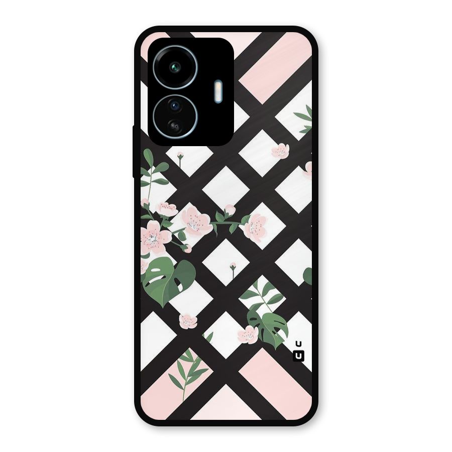 Check Floral Stripes Metal Back Case for vivo iQOO Z6 Lite 5G