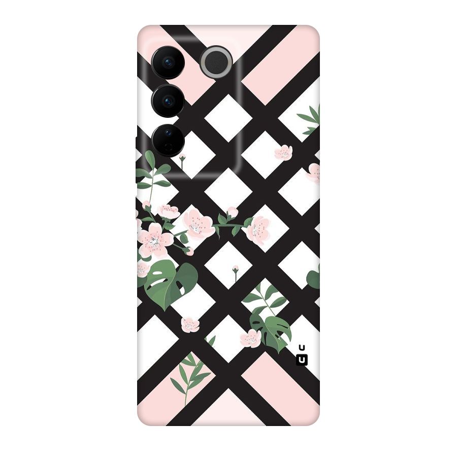 Check Floral Stripes Original Polycarbonate Back Case for Vivo V27
