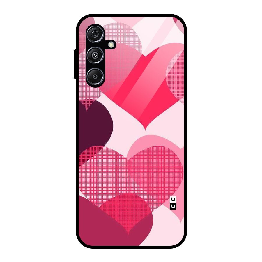 Check Pink Hearts Glass Back Case for Galaxy M34 5G
