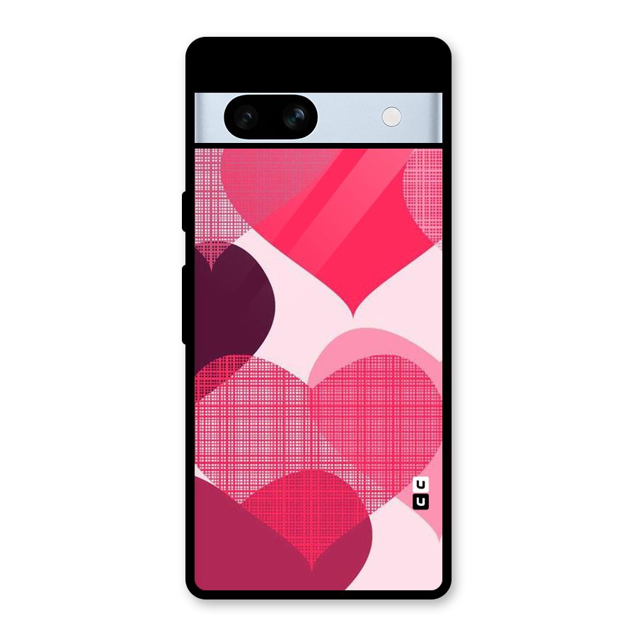 Check Pink Hearts Glass Back Case for Google Pixel 7a