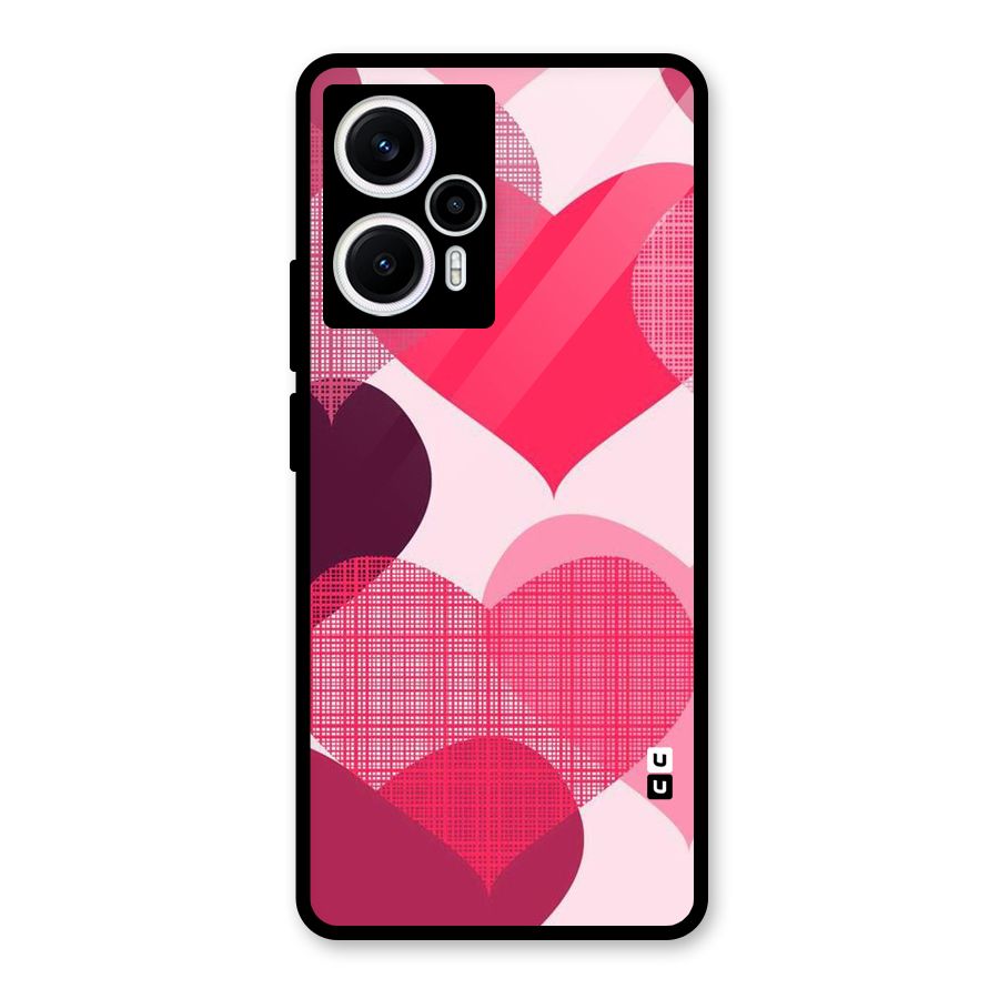 Check Pink Hearts Glass Back Case for Poco F5