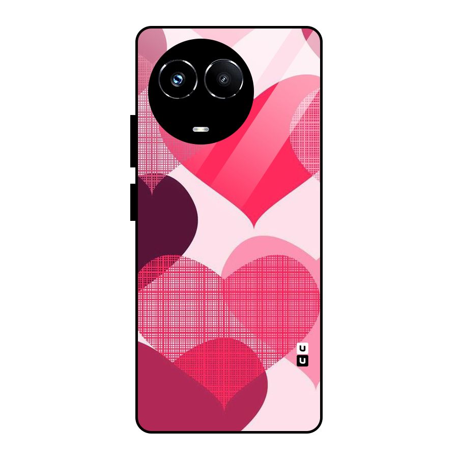 Check Pink Hearts Glass Back Case for Realme 11X