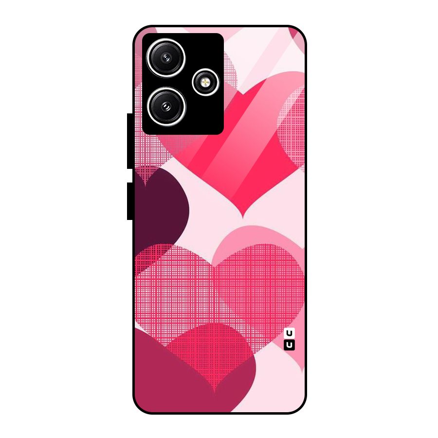 Check Pink Hearts Glass Back Case for Redmi 12 5G